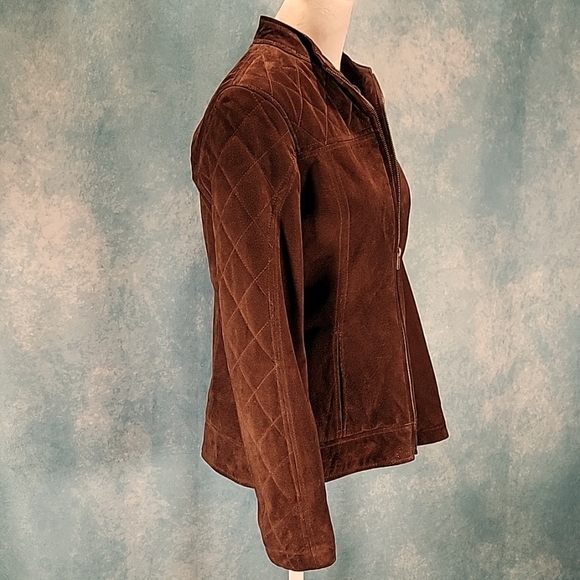 🧡Suede Ruff Hewn Leather Jacket with Quilted Accents on Yolks/Sleeves - Picture 3 of 15